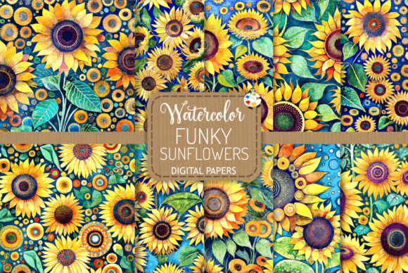 Funky Sunflowers Watercolor Patterns