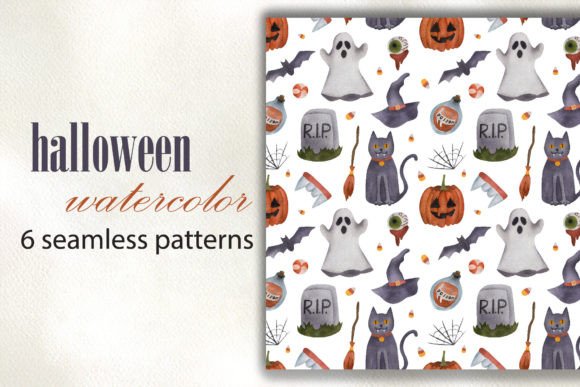 Halloween Watercolor Seamless Patterns