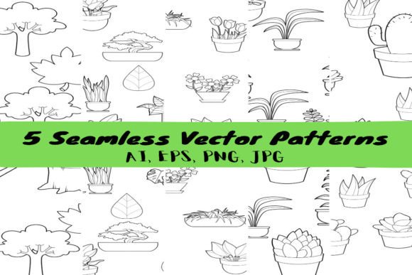 House Plants Lineart Patterns