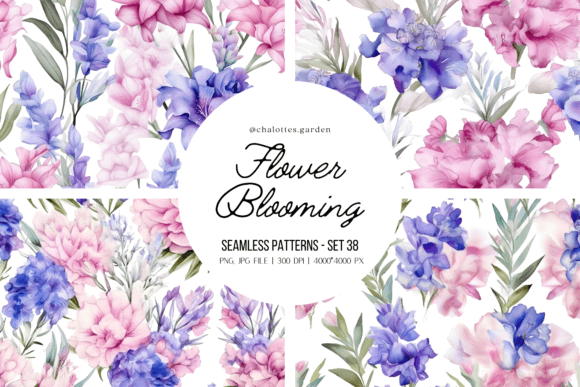 Lavenders Watercolor Seamless Patterns