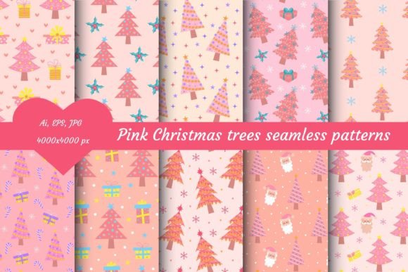 Pink Christmas Trees Seamless Patterns