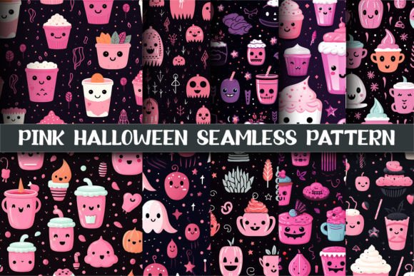 Pink Halloween Seamless Patterns Design